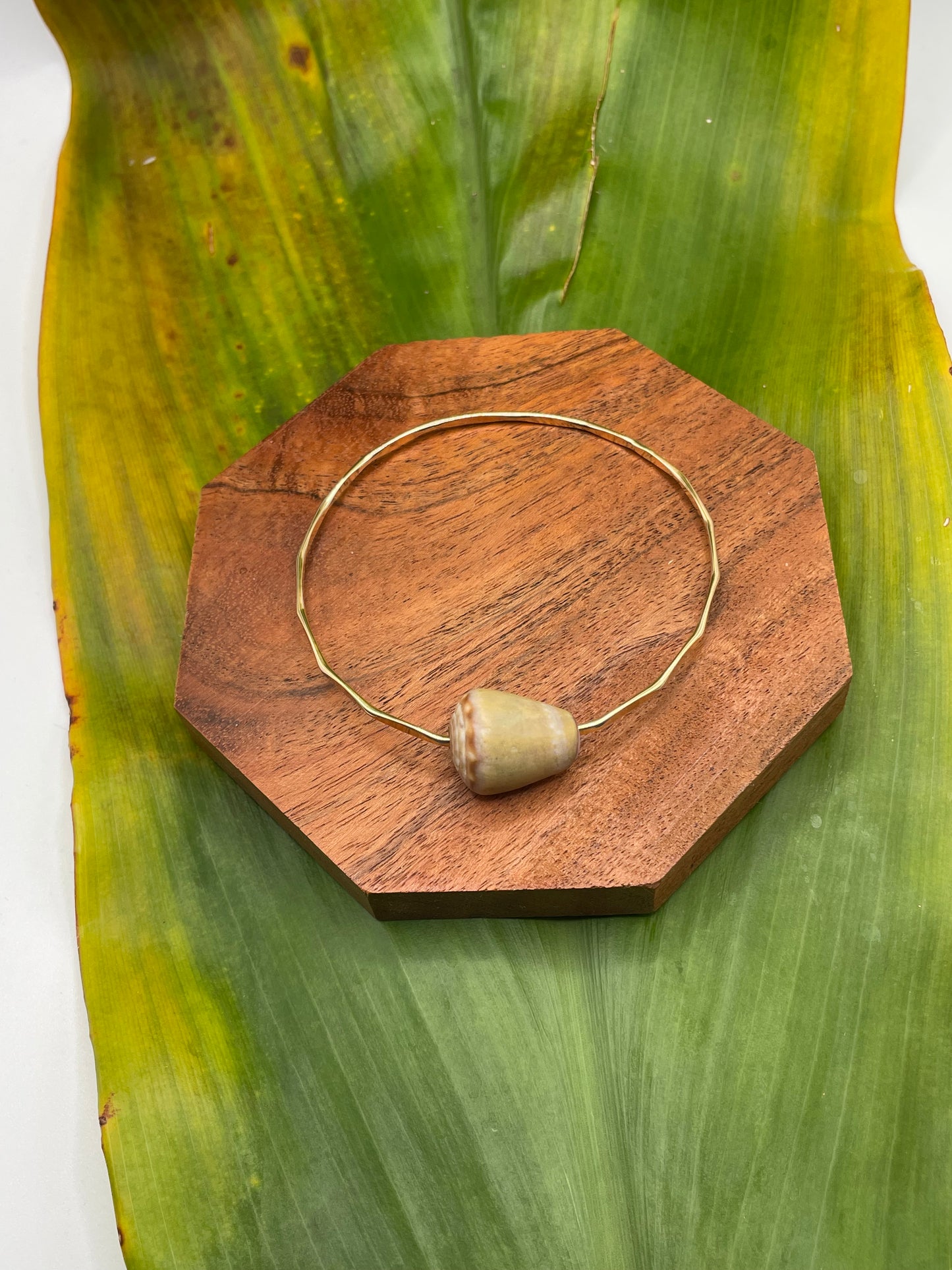 8" Green Cone Shell Bangle Gold Filled