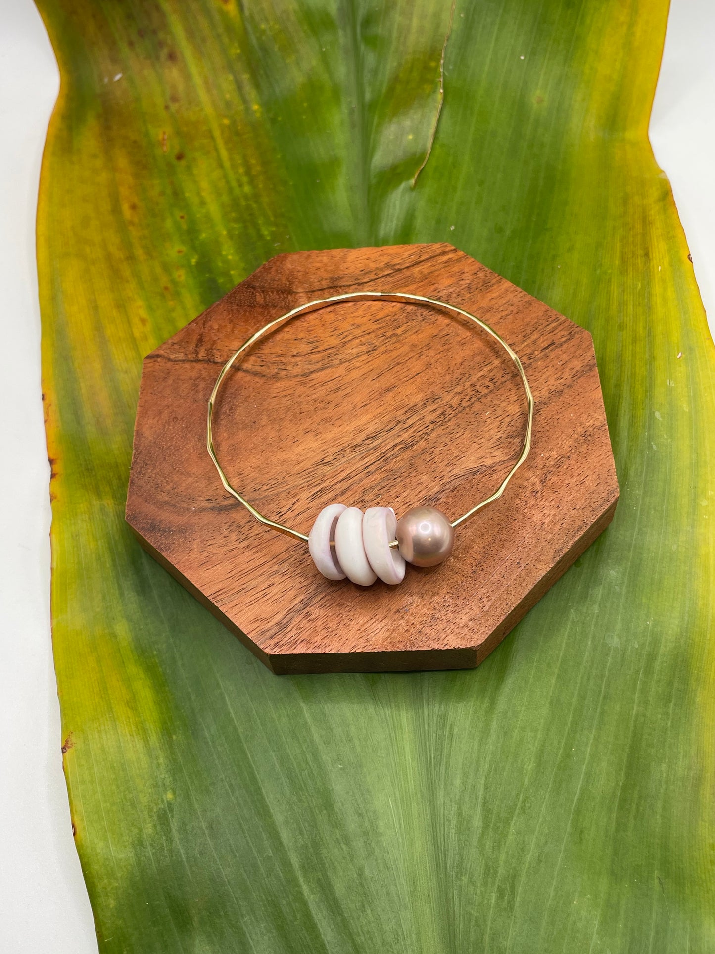 8.5" Puka Shell Bangle Gold Filled