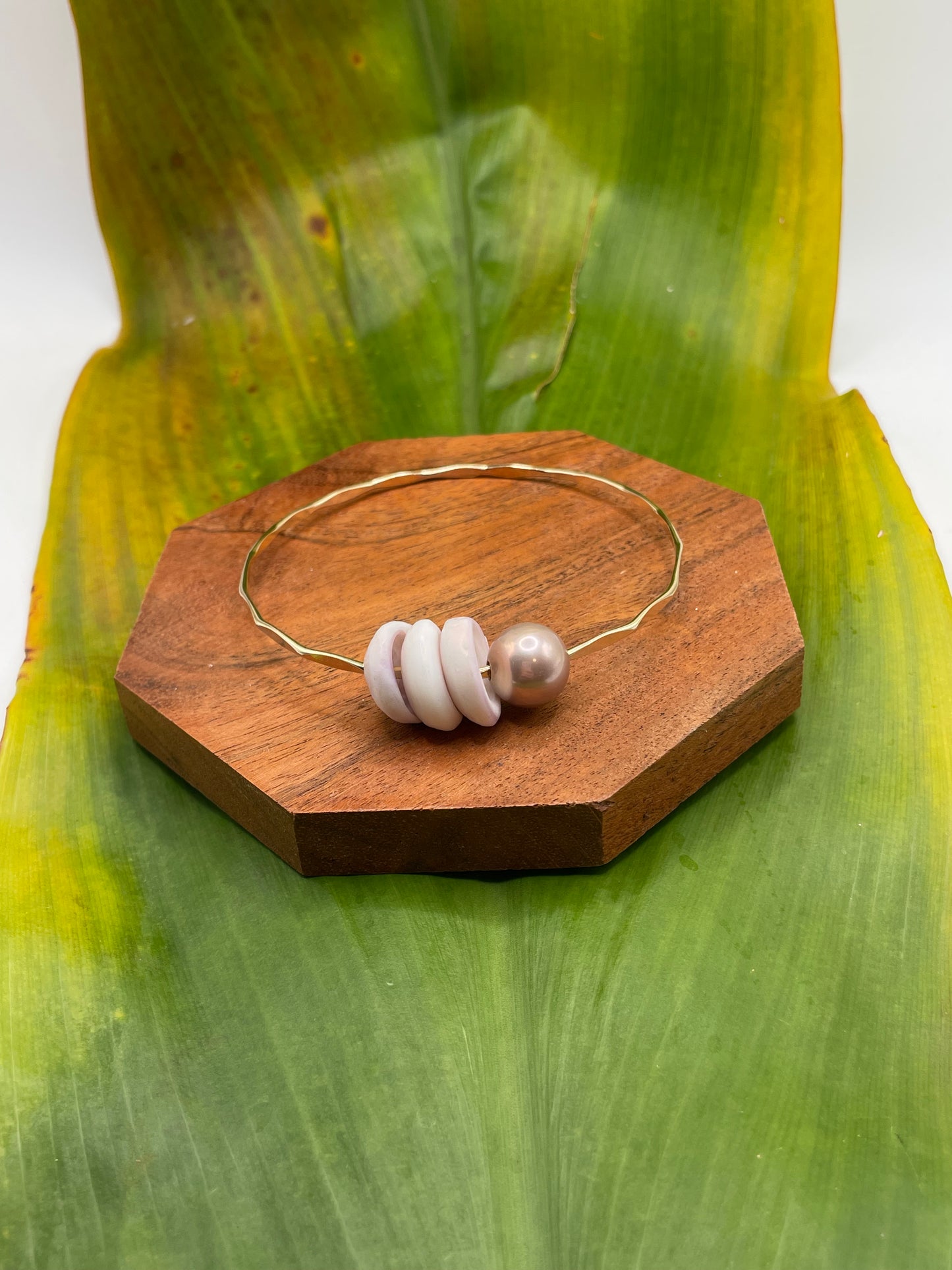 8.5" Puka Shell Bangle Gold Filled