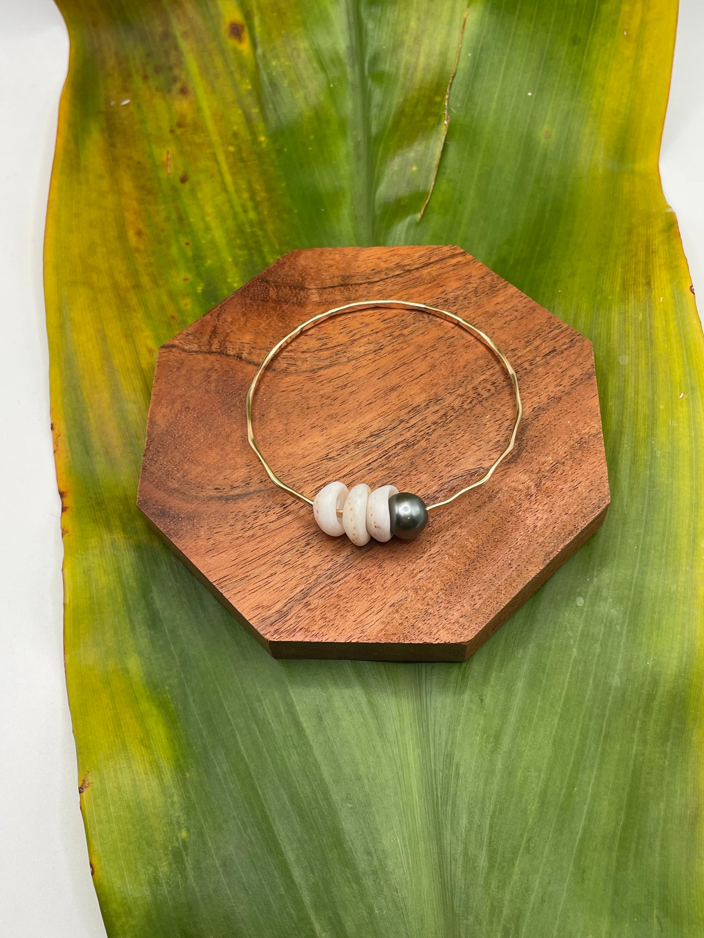 7.5" Puka Shell Bangle Gold Filled