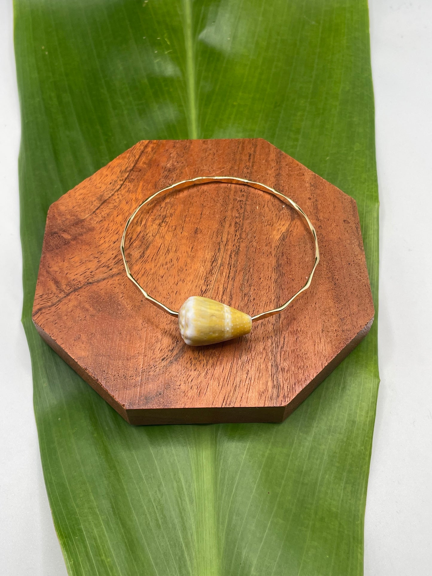7.5" Olive-Green Cone Shell Bangle Gold Filled