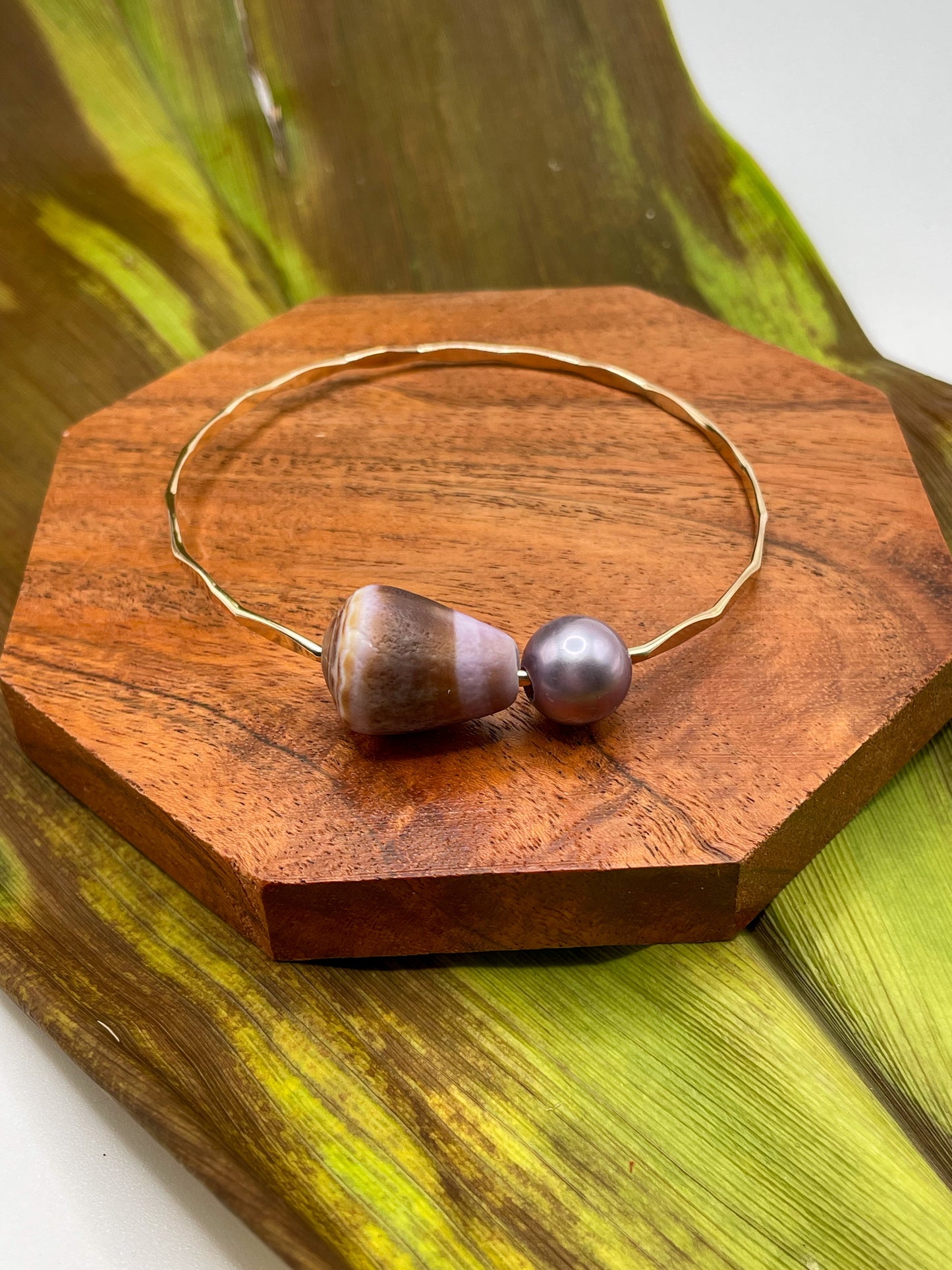 8" Purple Pastel Cone Shell Bangle Gold Filled