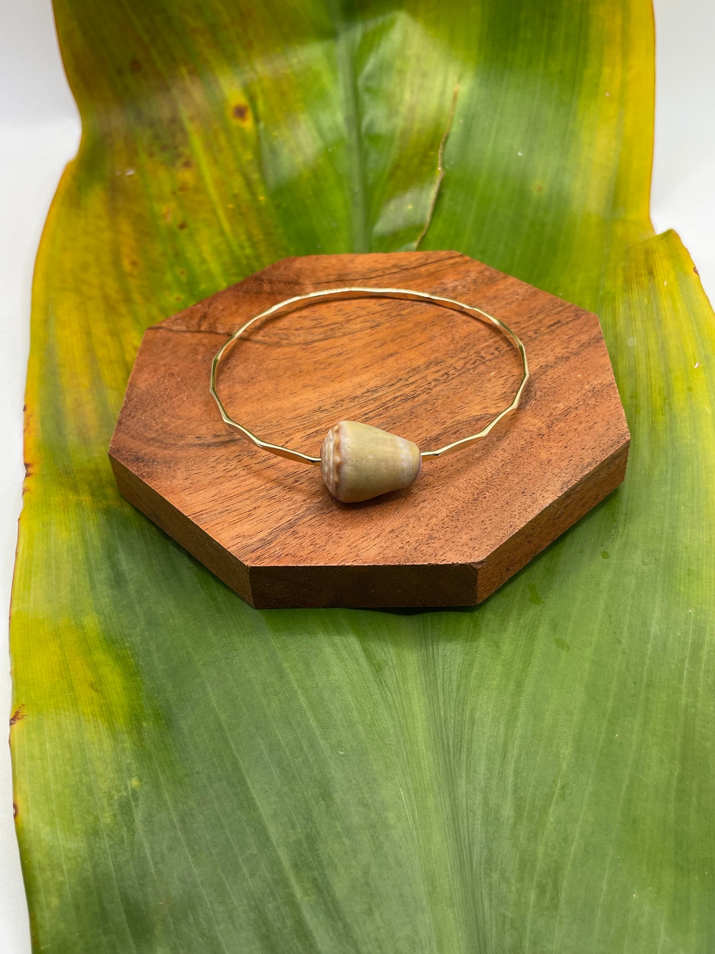 8" Green Cone Shell Bangle Gold Filled