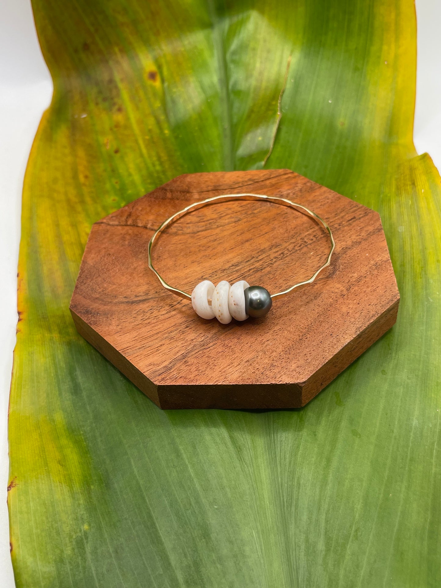 7.5" Puka Shell Bangle Gold Filled