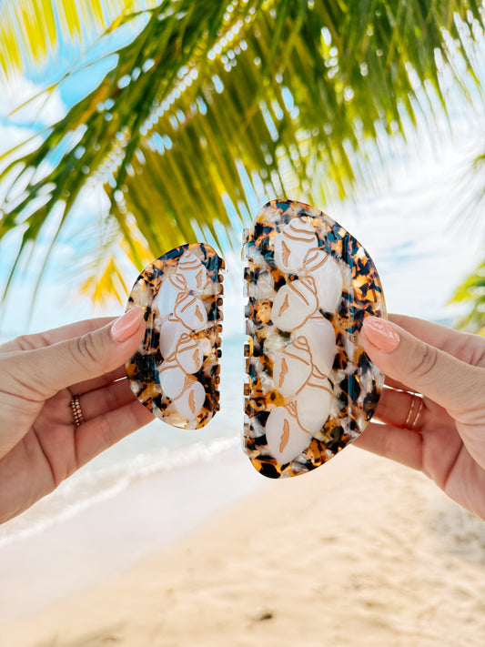 Ni'ihau Shell Tan Engraved Hair clip