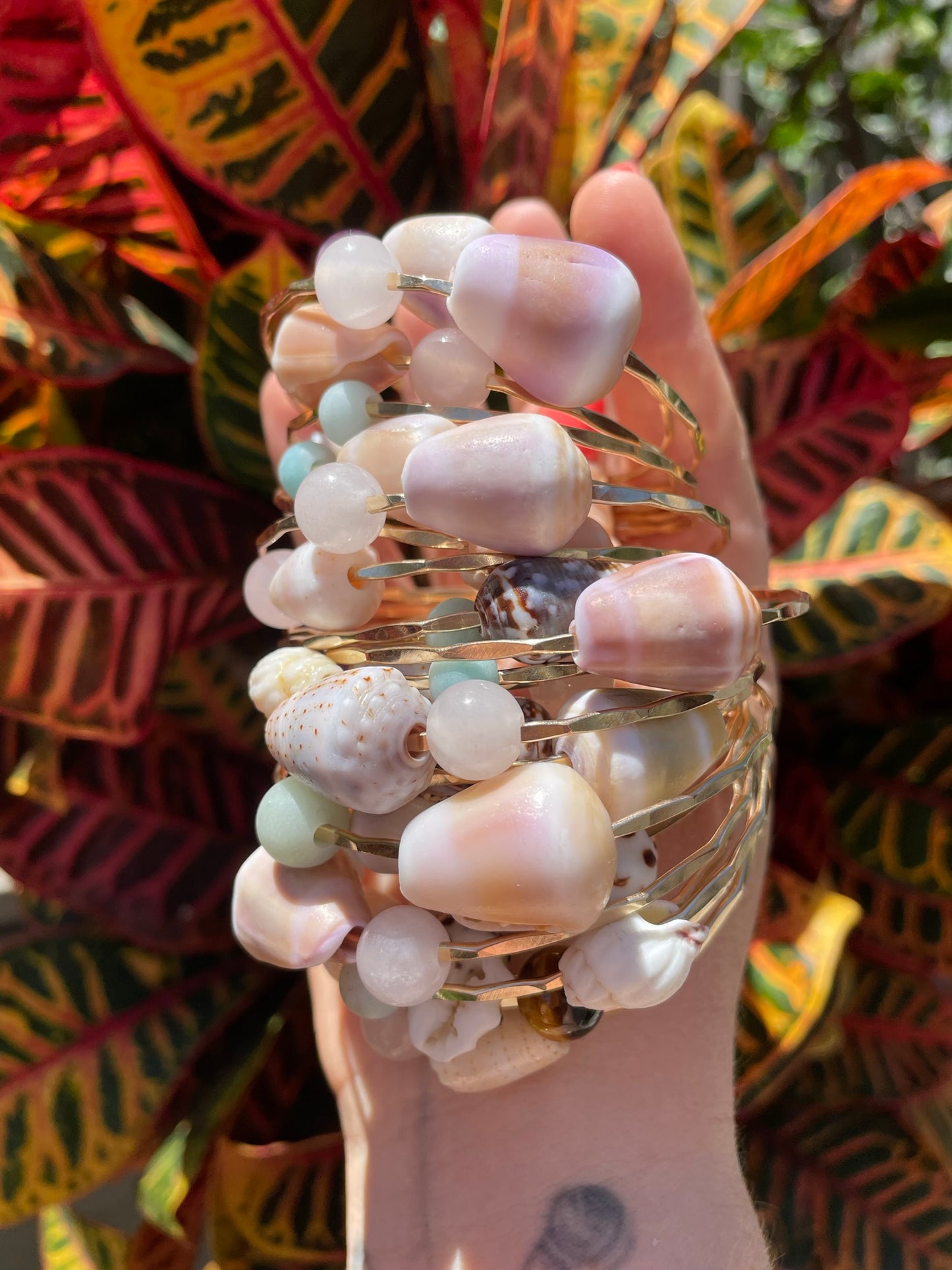 Pastel Purple Cone Shell Bangle Gold Filled