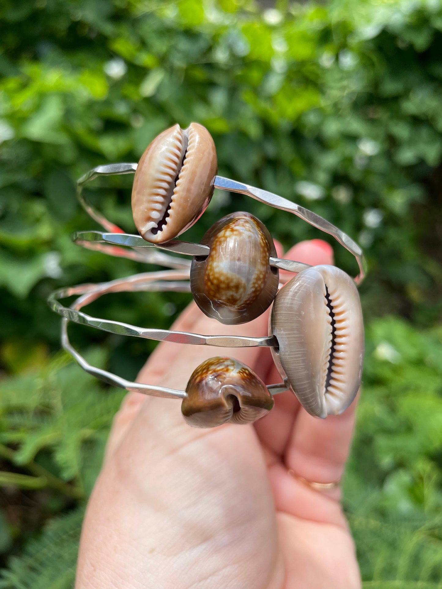 Hawaiian Snakehead Cowrie Shell Bangle Sterling Silver