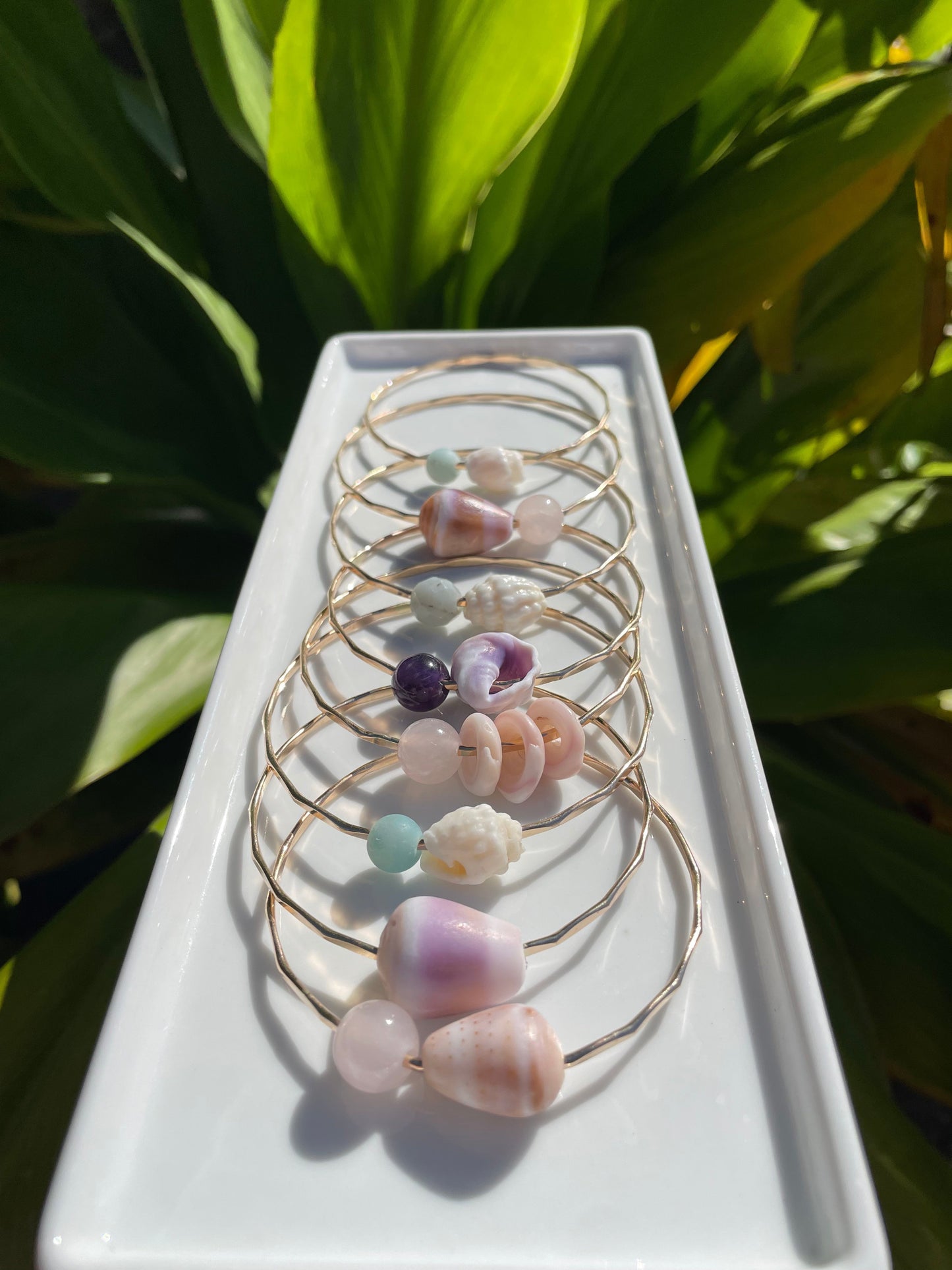 Pastel Purple Cone Shell Bangle Gold Filled
