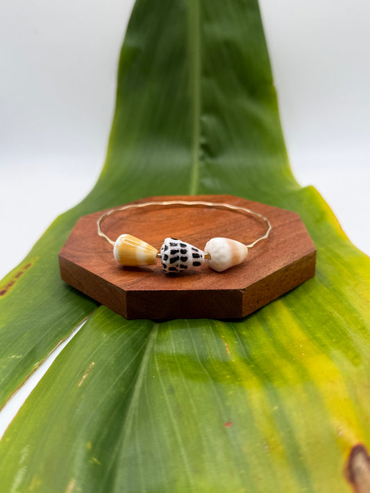 9” Triple Cone Shell Bangle Gold Filled