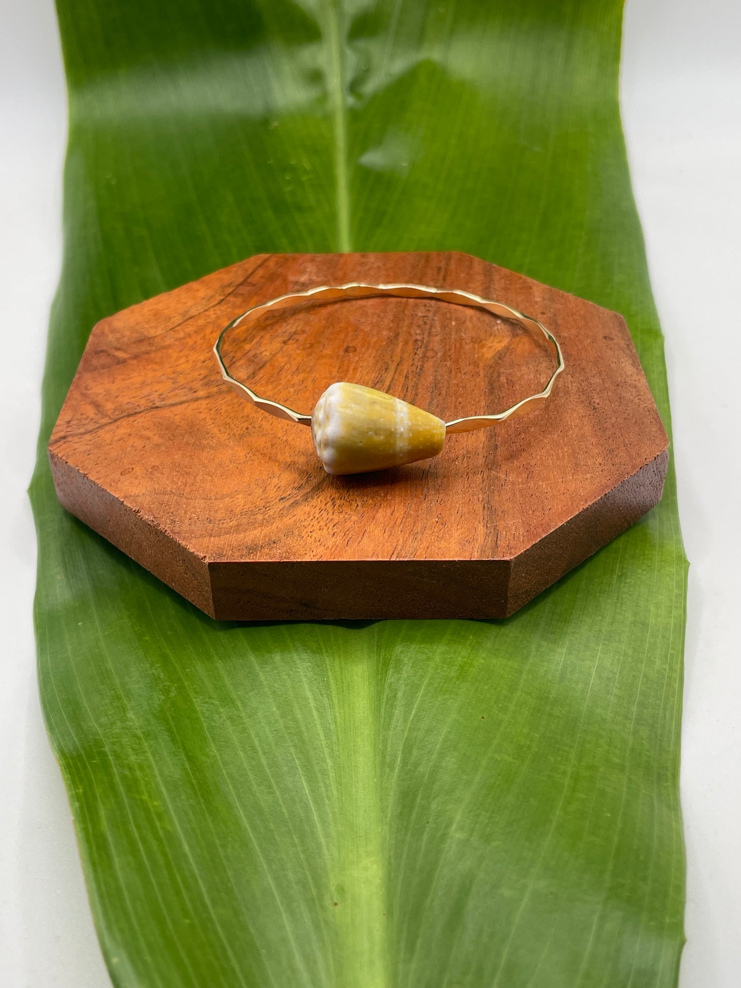 7.5" Olive-Green Cone Shell Bangle Gold Filled